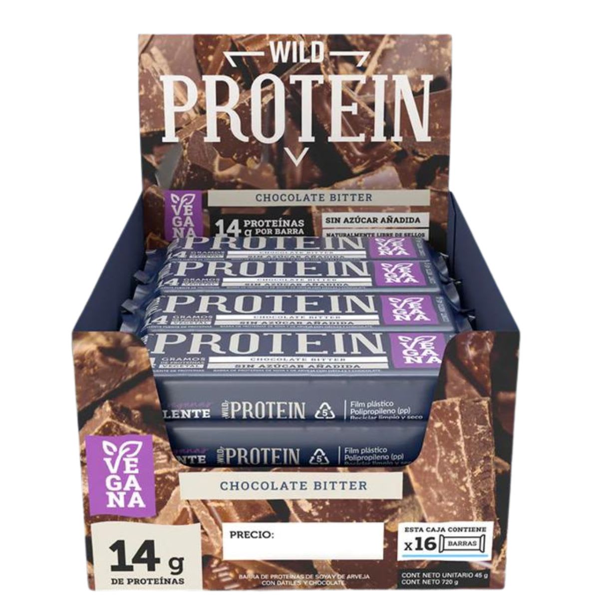 Caja Wild Protein Barra Vegana Chocolate Bitter 45 g X 16 UN1