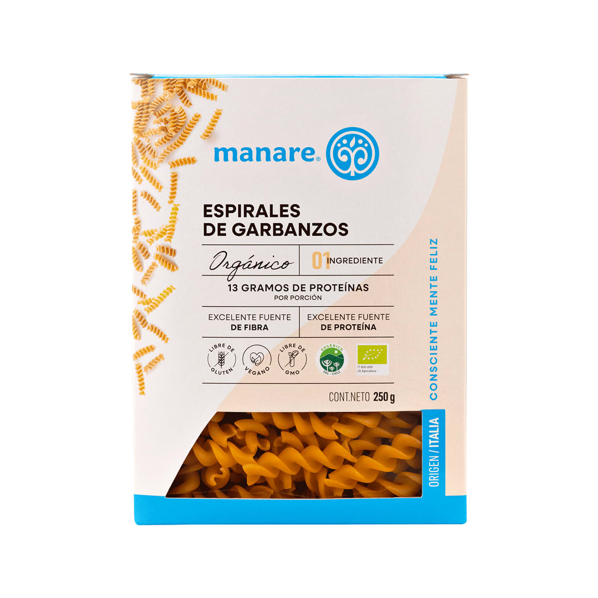 Espirales de Garbanzos Organicos Manare 250 g1