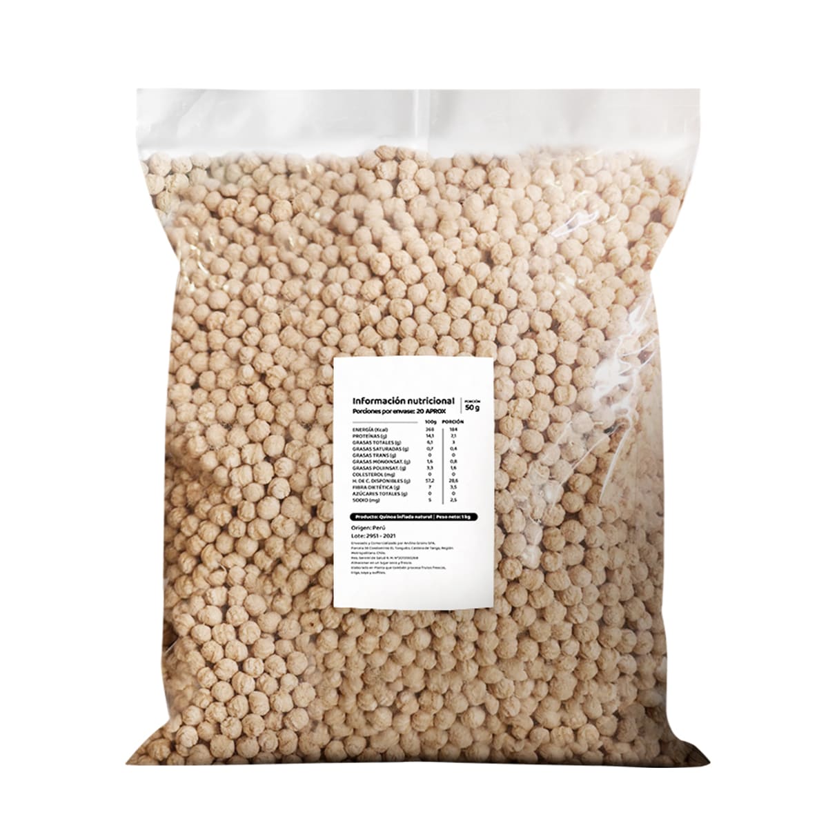 Pipoca De Quinoa Inflada Sin Azucar 6 Kg Andina Grains1