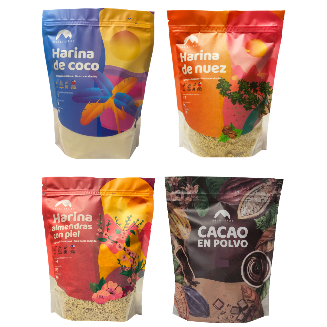 Harina de Almendras con piel + Harina de Coco + Harina de Nuez + Cacao en polvo 4 x 1 Kg1
