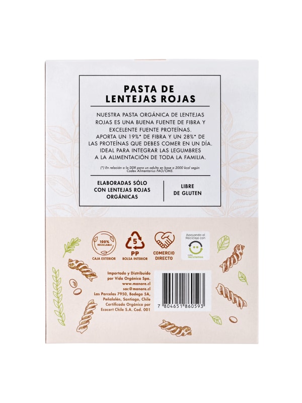 Espirales de Lentejas Rojas Organicas Manare 250 g1