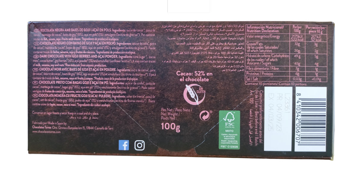Torras Organic Chocolate Negro con Goji y Acai 100g2