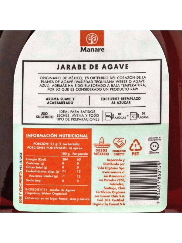 Jarabe de Agave Raw Organico Manare2