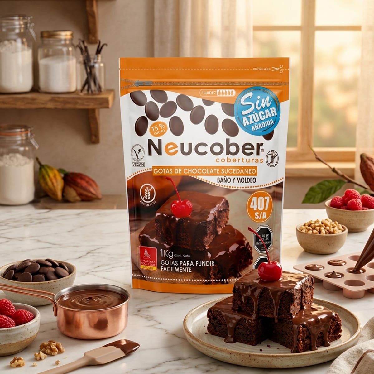 Neucober Cobertura Gotas de Chocolate Semibitter Sin Azucar 4072