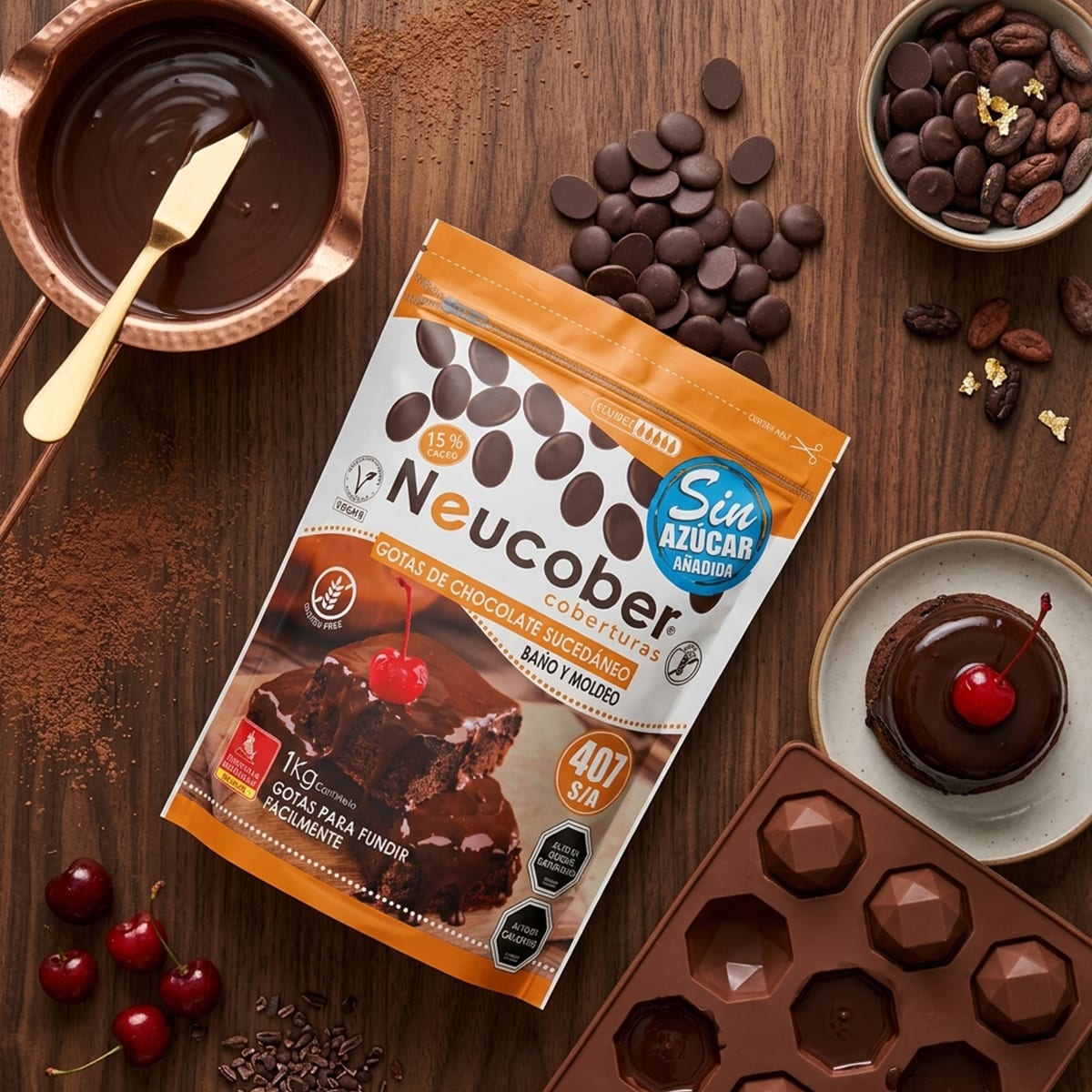 Neucober Cobertura Gotas de Chocolate Semibitter Sin Azucar 4073