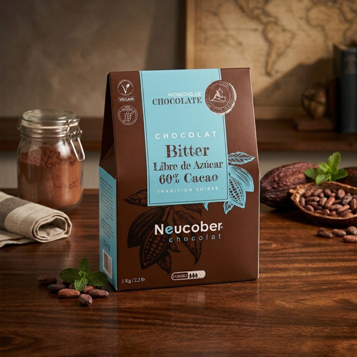 Neucober Monedas Chocolate Bitter Sin Azucar 60% Cacao 8093