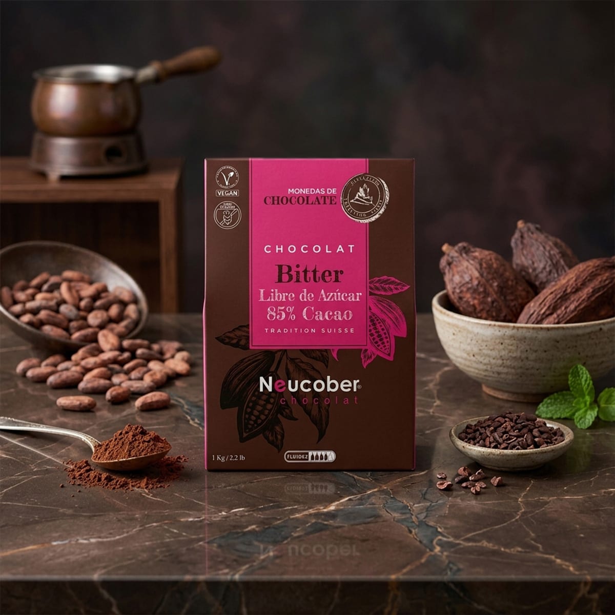 Neucober Monedas Chocolate Bitter 85% Cacao Sin Azucar 8333