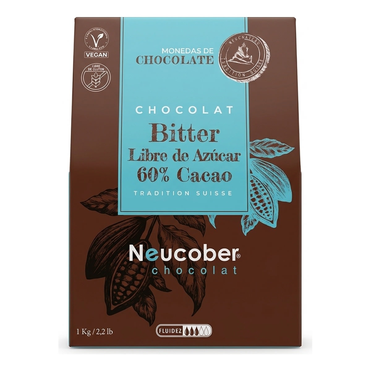 Neucober Monedas Chocolate Bitter Sin Azucar 60% Cacao 8091