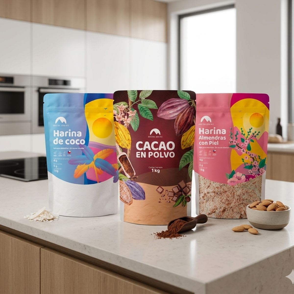 Harina de Almendras con piel + Harina de Coco + Cacao en polvo 3 x 1 Kg2