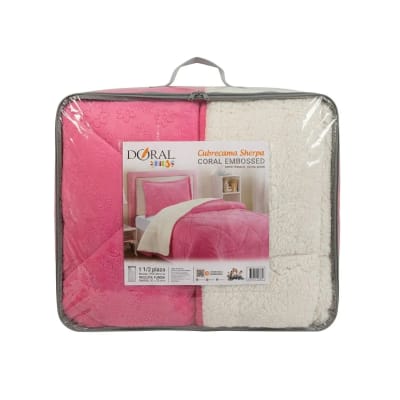 CUBRECAMA SHERPA CORAL EMBOSSED KIDS 1.5 PLAZAS ROSA