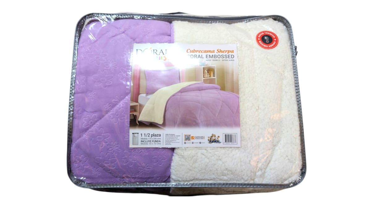 CUBRECAMA SHERPA CORAL EMBOSSED KIDS 1.5 PLAZAS LILA1