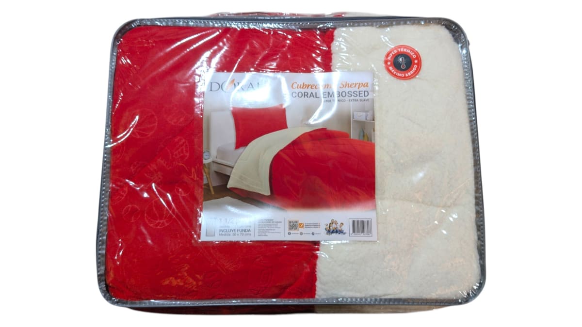 CUBRECAMA SHERPA CORAL EMBOSSED KIDS 1.5 PLAZAS ROJO1