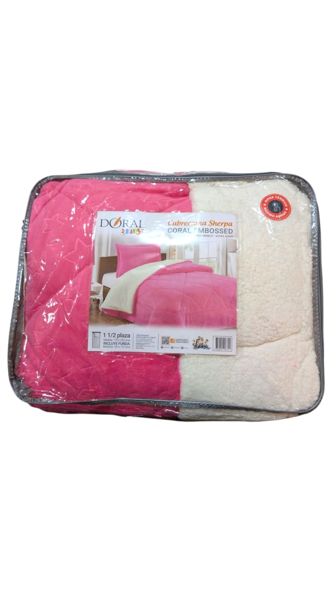 CUBRECAMA SHERPA CORAL EMBOSSED KIDS 1.5 PLAZAS ROSA1