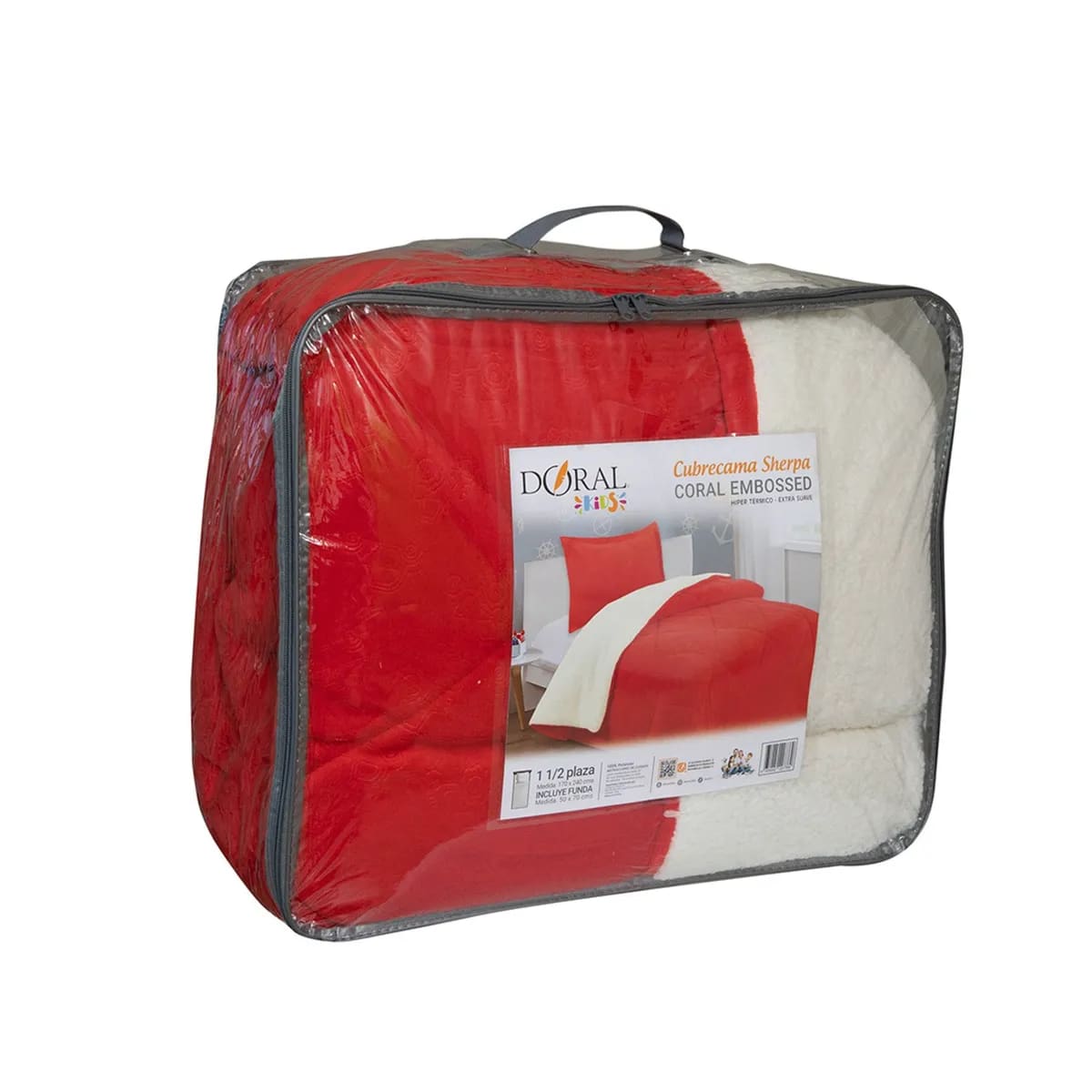 CUBRECAMA SHERPA CORAL EMBOSSED KIDS 1.5 PLAZAS ROJO 1