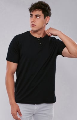 POLO HENLEY BLACK BAMBÚ+PIMA