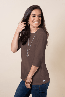 POLO BAMBÚ+PIMA MANGA 3/4 SAFARI BROWN