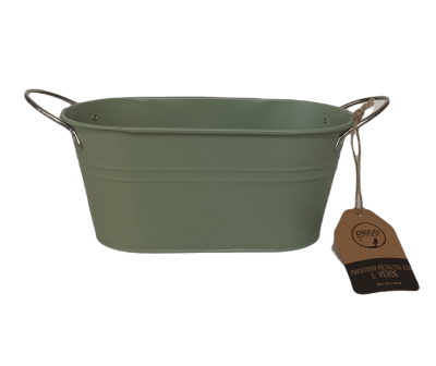 Macetero Metalico Asa L Verde 24x14x10 cm