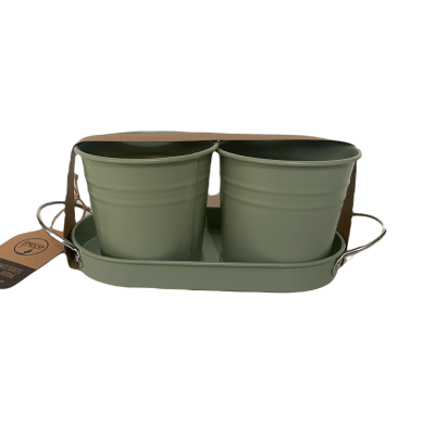 Set 2 Maceteros y Bandeja Verde