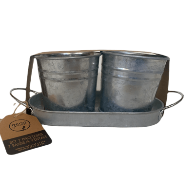 Set 2 Maceteros y Bandeja Vintage