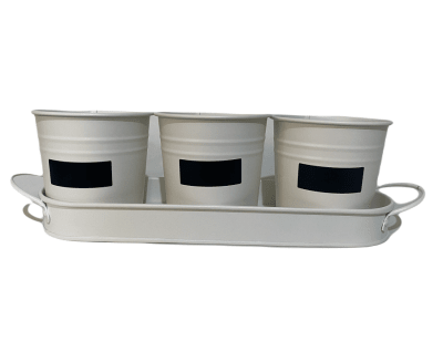 Set de 3 Maceteros y bandeja pizarra Crema