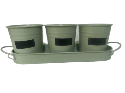 Set de 3 Maceteros y bandeja pizarra Verde