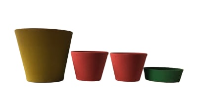 Set 4 Macetas Arena 1 Alto 20x20x18 cm Mostaza 2 Mediano 15x15x13cm Rojo 1 Suculenta 16x15x5 cm Verde
