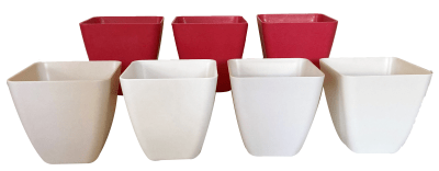 Set de 7 Maceteros Bios Cuadrado 4 Blancos 3 Coral 13,3x13,3x12,4 cm