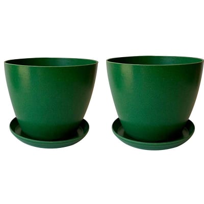 Set de 2 Maceteros con Plato Actual Musgo 24x24x18 cm
