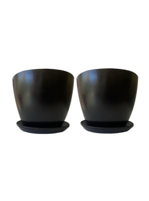 Set de 2 Maceteros con Plato Actual Negro 24x24x18 cm
