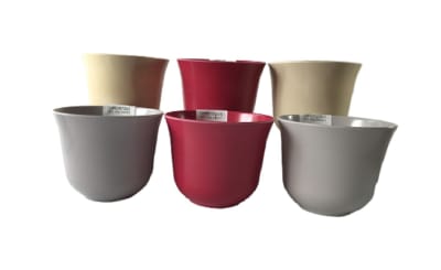 Set 6 Macetero Bios Curvo, 2 Blancos, 2 Gris, 2 Purpura 16,5x16,5x13 cm