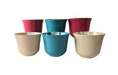 Set 6 Macetero Bios Curvo 2 Blanco, 2 Purpura, 2 Turquesa 16,5x16,5x13 cm