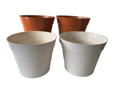 Set 4 Maceteros Bios Clásico 2 Blanco 2 Terracota 25x25x17 cm