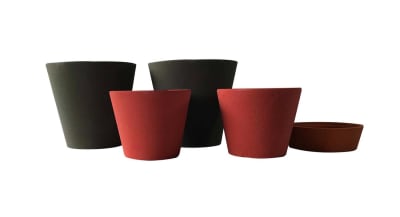Set 5 Macetas Arena 2 Alto 20x20x18 cm Gris 2 Mediano 15x15x13cm Rojo 1 Suculenta 16x15x5 cm Naranjo