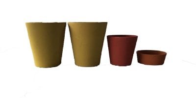 Set 4 Macetas Arena 2 Alto 20x20x18 cm Mostaza 1 Mediano 15x15x13cm Rojo 1 Suculenta 16x15x5 cm Naranjo