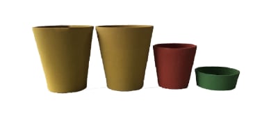Set 4 Macetas Arena 2 Alto 20x20x18 cm Mostaza 1 Mediano 15x15x13cm Rojo 1 Suculenta 16x15x5 cm Verde
