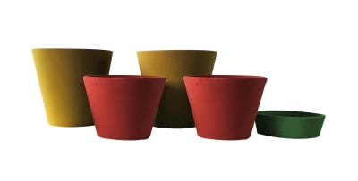 Set 5 Macetas Arena 2 Alto 20x20x18 cm Mostaza 2 Mediano 15x15x13cm Rojo 1 Suculenta 16x15x5 cm Verde