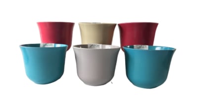 Set 6 Macetero Bio Curvo 2 Purpura 1 Blanco 2 Turques 1 Gris 16,5x16,5x13 cm