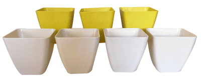 Set de 7 Maceteros Bios Cuadrado 4 Blancos 3 Amarillo 13,3x13,3x12,4 cm