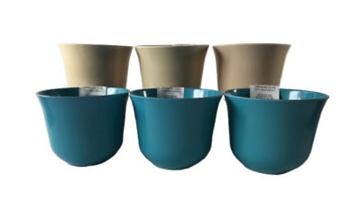 Set 6 Macetero Bios Curvo 3 Blanco, 3 Turquesa 16,5x16,5x13 cm