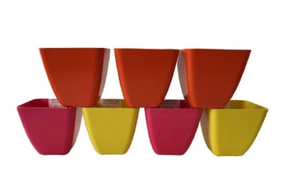 Set 7 Maceteros Bios Cuadrado 2 Coral 2 Amarillos 3 Naranjos 13,3x13,3x12,4 cm