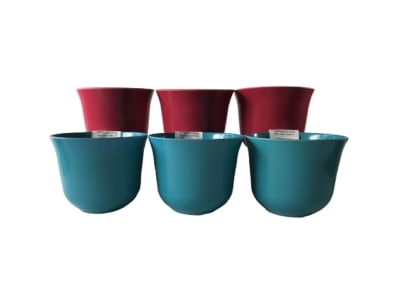 Set 6 Macetero Bios Curvo, 3 Purpura, 3 Turquesa 16,5x16,5x13 cm