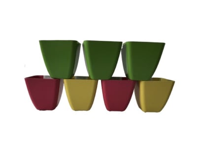 Set 7 Maceteros Bios Cuadrado 2 Coral, 2 Amarillos, 3 Verde 13,3x13,3x12,4 cm