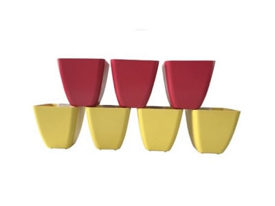 Set 7 Maceteros Bios Cuadrado 3 Coral, 4 Amarillos 13,3x13,3x12,4 cm