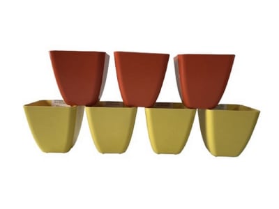 Set 7 Maceteros Bios Cuadrado 3 Naranjos, 4 Amarillos 13,3x13,3x12,4 cm