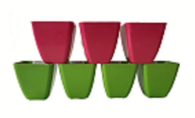 Set 7 Maceteros Bios Cuadrado 3 Coral, 4 Verde 13,3x13,3x12,4 cm