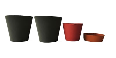 Set De 4 Maceteros Arena 1 Alto Grafito 20x20x18cm 2 Mediano Rojo 15x15x13cm 1 Suculenta Naranja 16x15x5cm