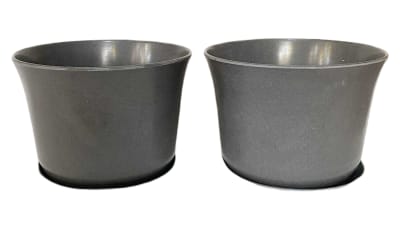 Set 2 Maceteros y platos Bio bamboo Curvo gris 16,5x16,5x13cm