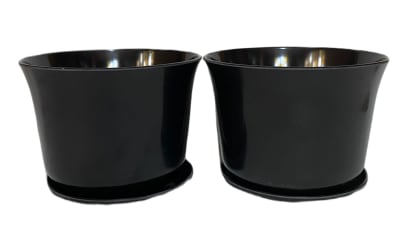 Set 2 Maceteros y platos Bio bamboo Curvo negro 16,5x16,5x13 cm