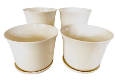Set 4 Maceteros y platos bio bamboo Curvo blanco 16,5x16,5x13 cm 16,5x16,5x13 cm