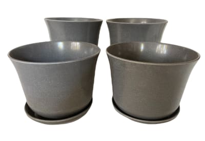 Set 4 Maceteros y platos bio bamboo Curvo gris 16,5x16,5x13 cm 16,5x16,5x13 cm